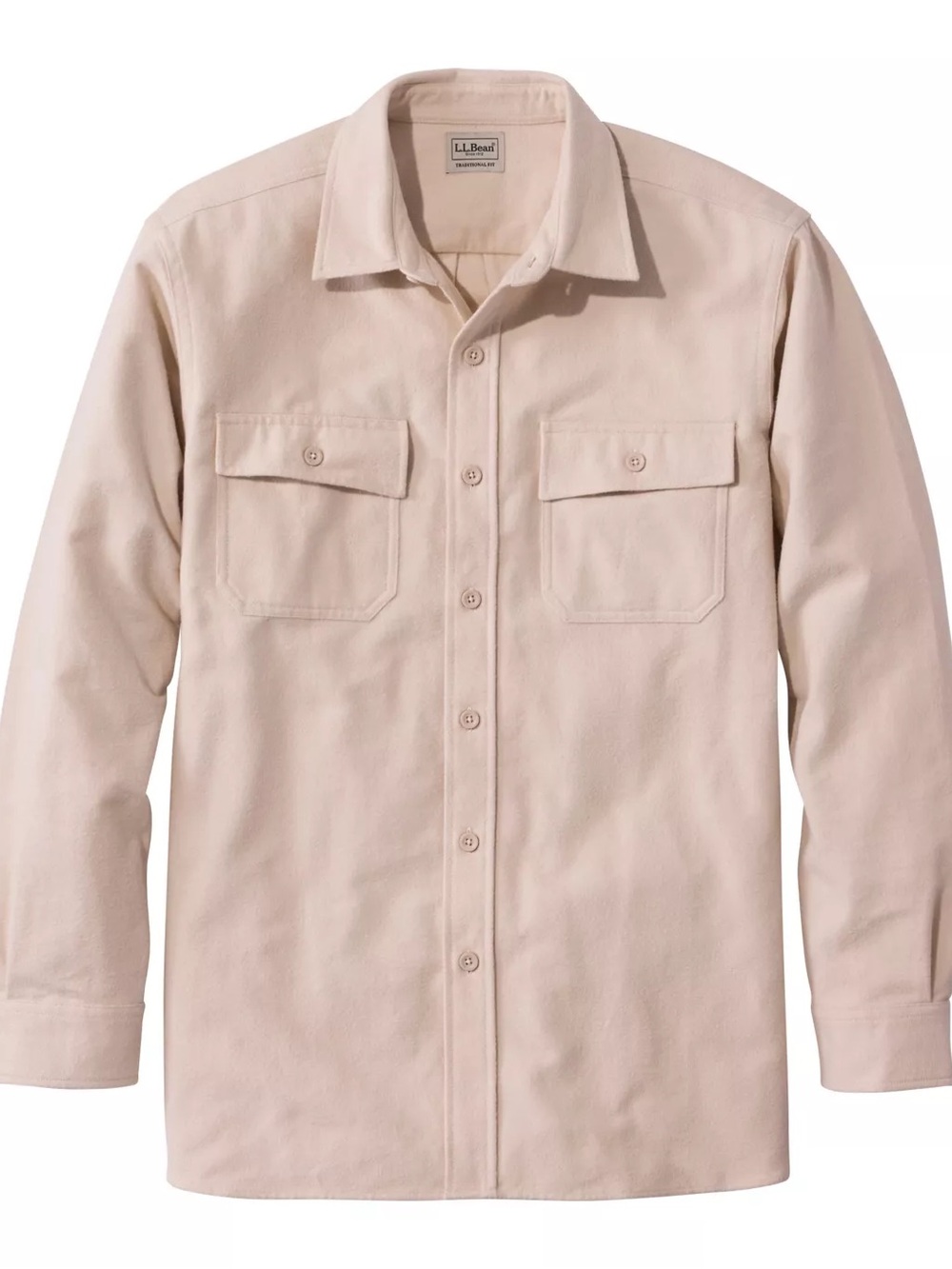 L.L. Bean Men’s Chamois Shirt Jacket in Light Beige, Traditional Fit